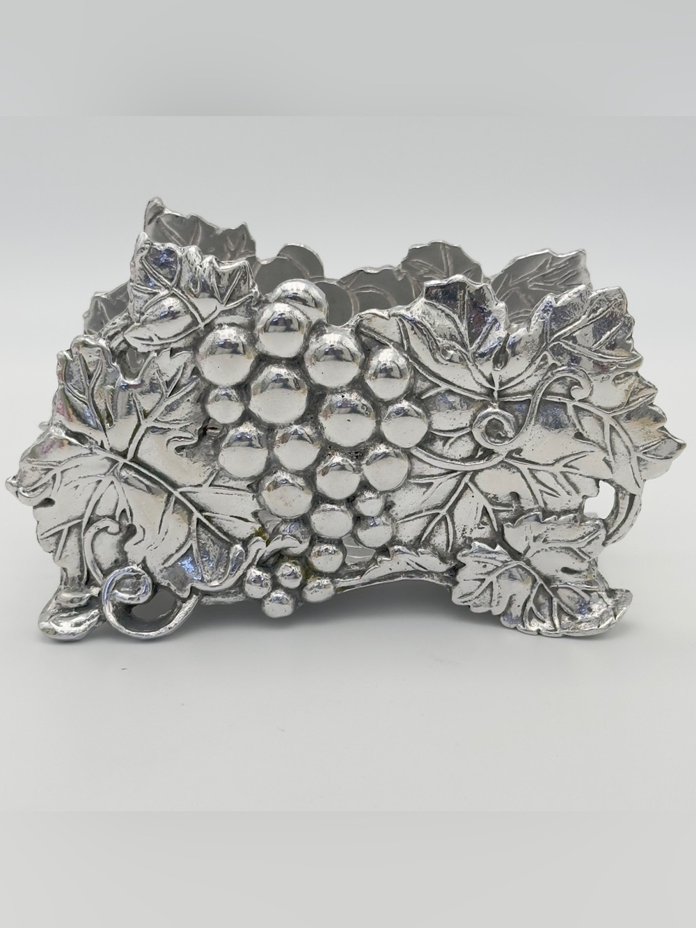 Vintage metal napkin holder styled with an ornate Arthur Court Grape Pattern